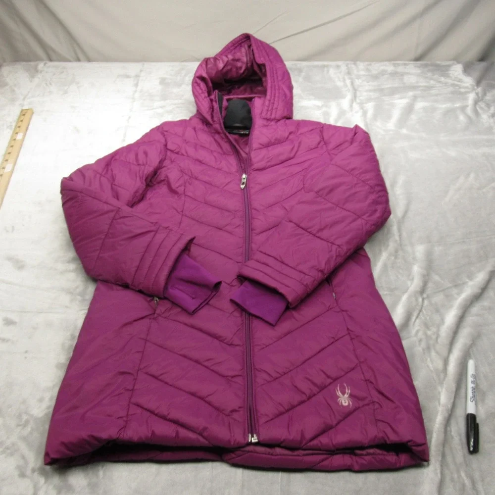 Spyder Jacket Kids Large Purple Insulated Thumbholes Hooded Quilted Puffer‎